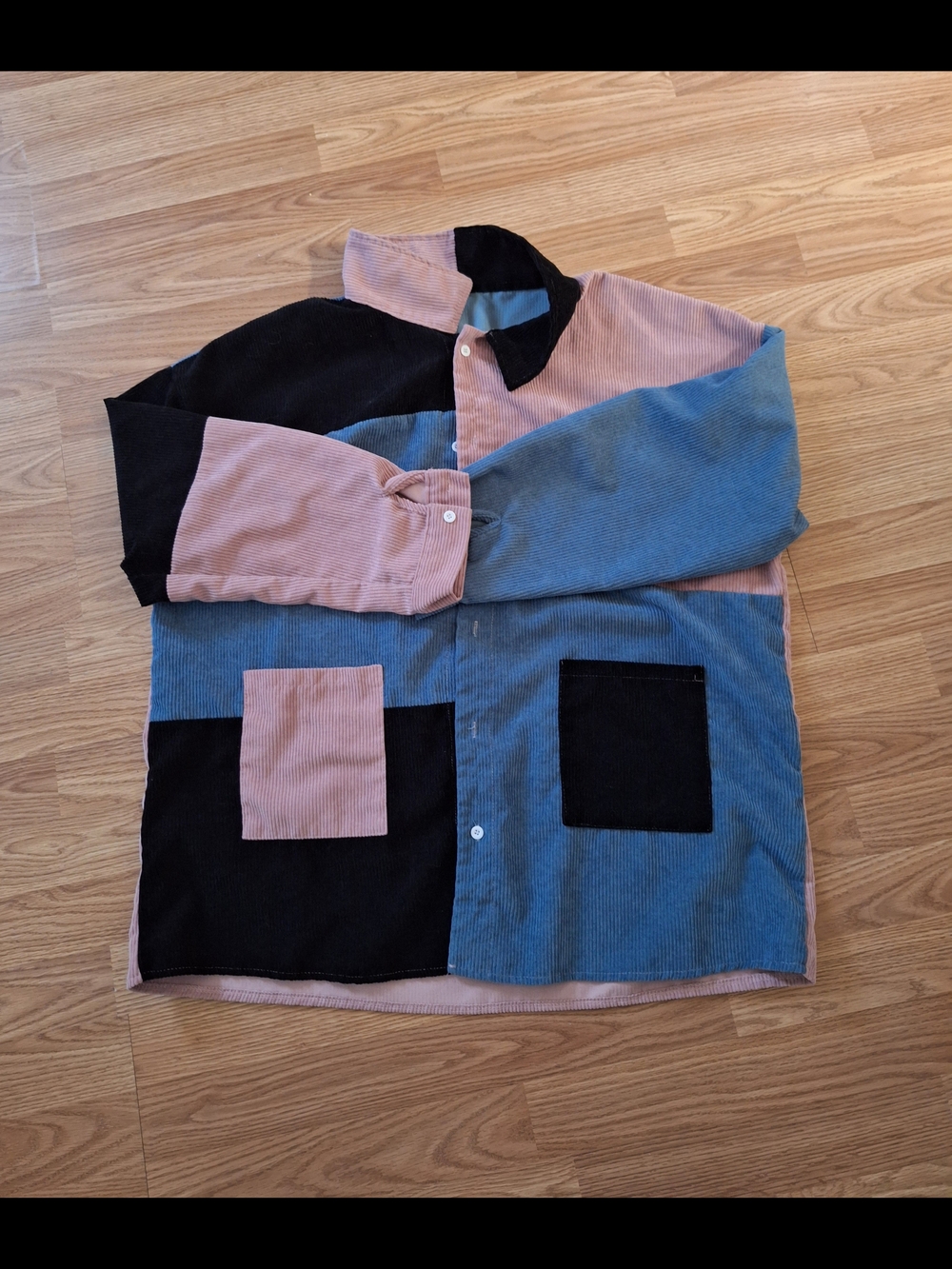 SHEIN Colorblock Corduroy Button-Down Shirt Jacket in Blue, Pink, Black